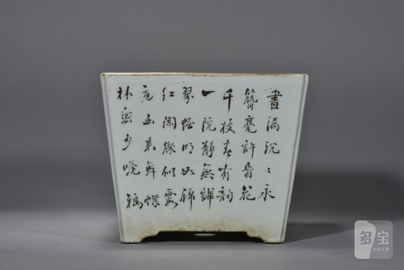 清光绪 汪藩浅绛彩山水花鸟四方花盆 - 图9